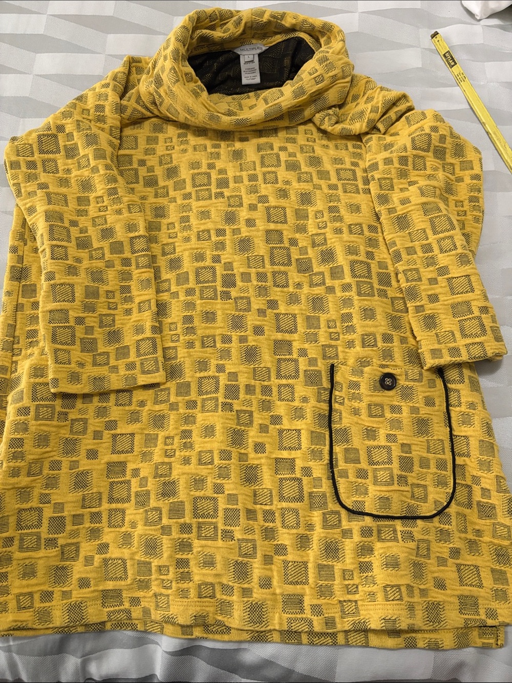 Multiples Yellow and Black Textured Square Knit Cowl Tunic
